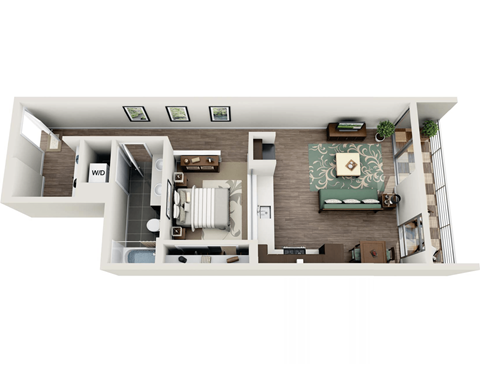 Floor plan for 1 bed, 1 bath, 778 sqft